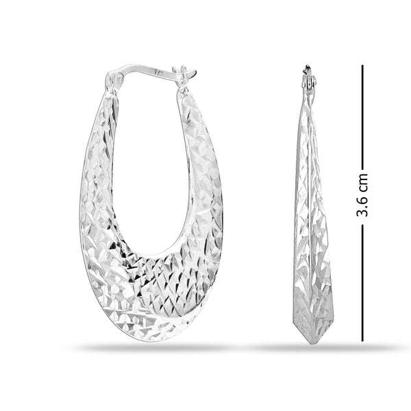 925 Sterling Silver Jewellery Diamond-Cut Light-Weight Oval Hoop Earrings for Women