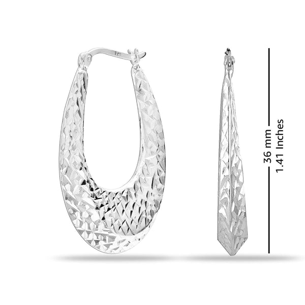 925 Sterling Silver Jewellery Diamond-Cut Light-Weight Oval Hoop Earrings for Women