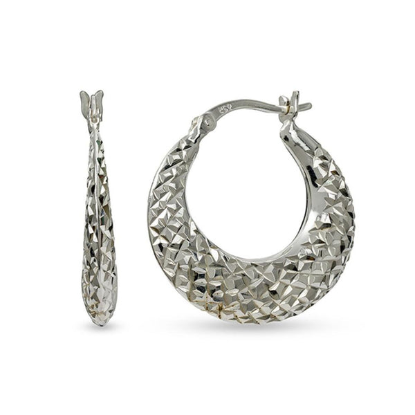 925 Sterling Silver Diamond Cut Hoop Earrings for Women