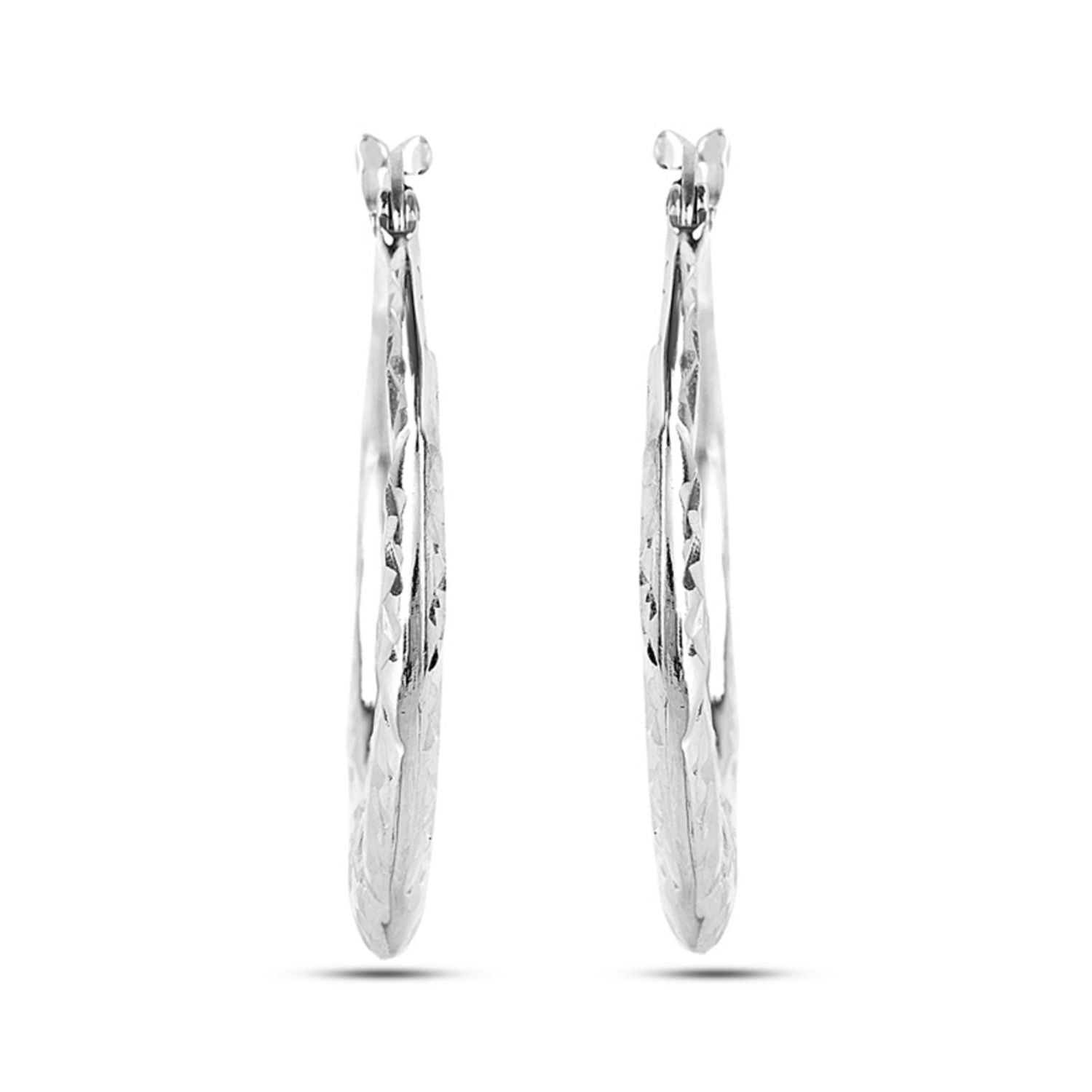 925 Sterling Silver Diamond Cut Hoop Earrings for Women