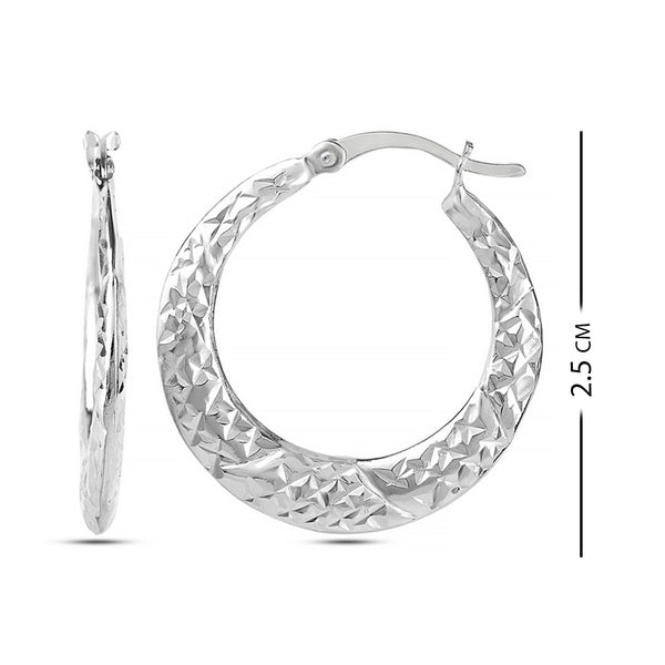 925 Sterling Silver Diamond Cut Hoop Earrings for Women