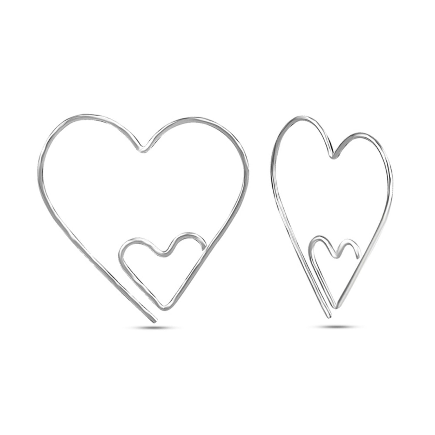 925 Sterling Silver Double Heart Earrings for Teen Women