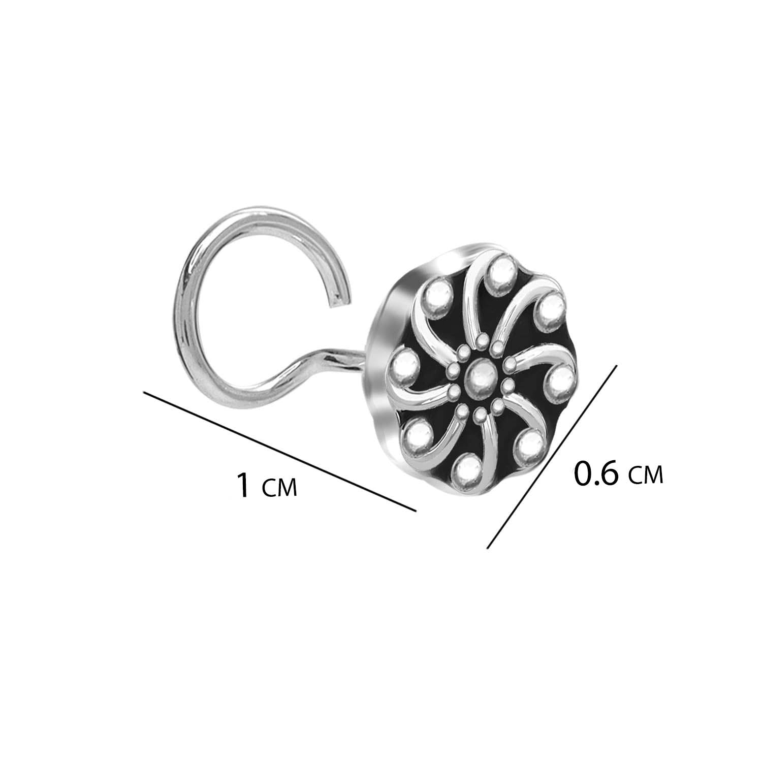 925 Sterling Silver Oxidised Flower Nosepin for Women