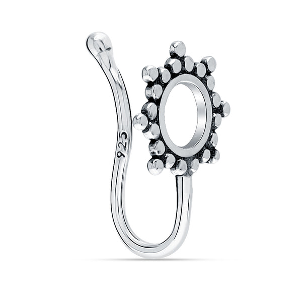 925 Sterling Silver Tribal Flora Clip-On Nose Pin for Women