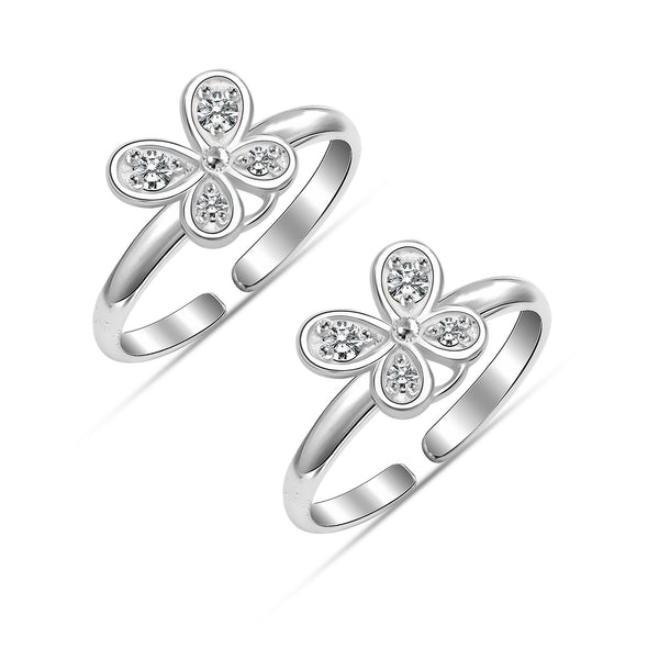 925 Sterling Silver CZ Butterfly Design Toe Ring for Women