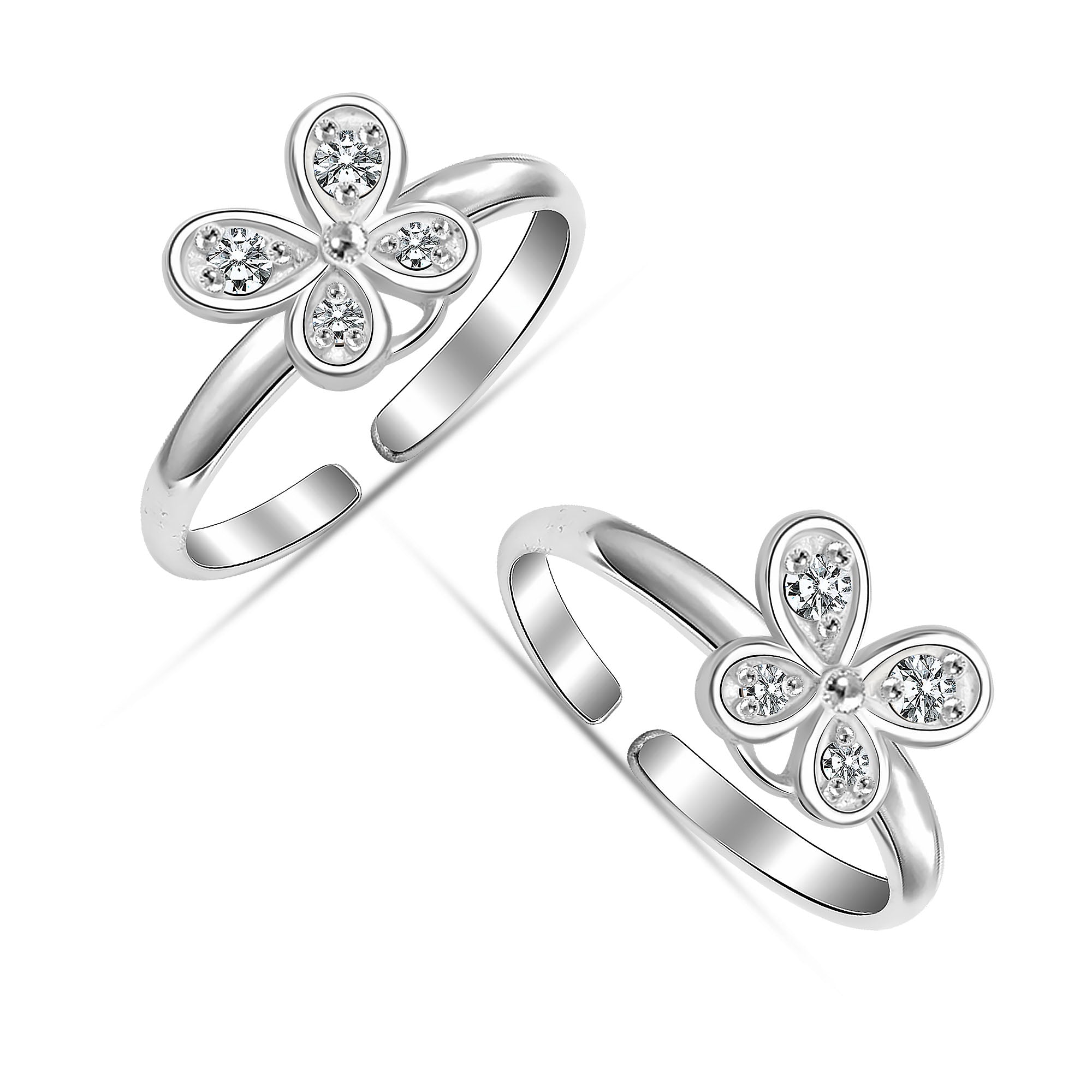 925 Sterling Silver CZ Butterfly Design Toe Ring for Women