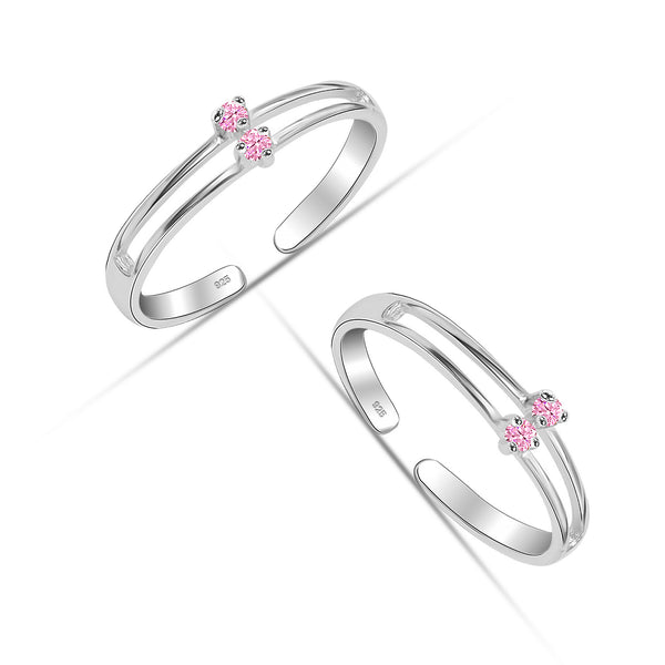 925 Sterling Silver Pink Cubic Zirconia Toe Ring for Women