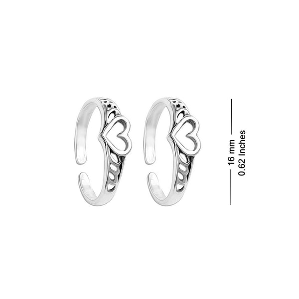 925 Sterling Silver Oxidized Heart Shape Toe Rings for Women