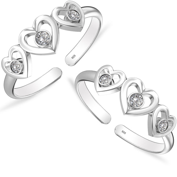 925 Sterling Silver Triple Heart Toe Ring for Women