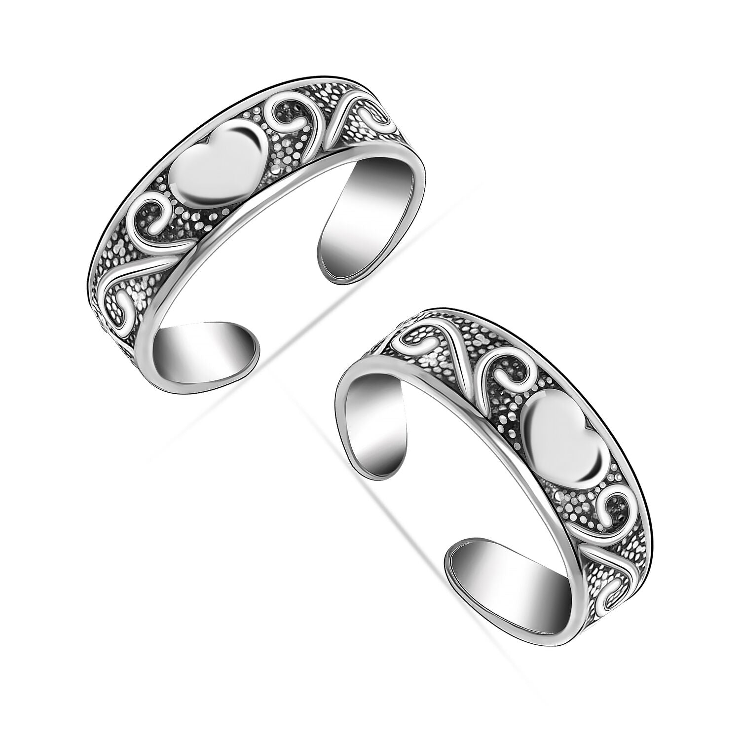 925 Sterling Silver Antique Heart Shape Design Band Toe Ring for Women