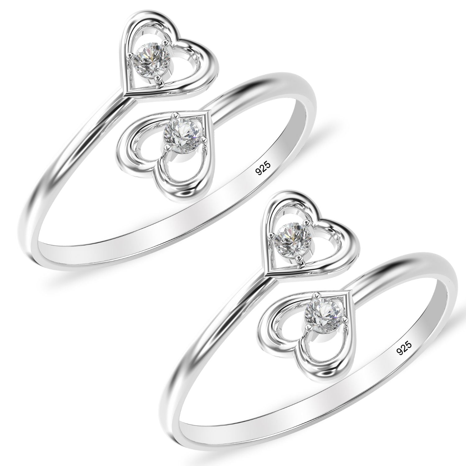 925 Sterling Silver Designer Cz Heart Toerings for Women