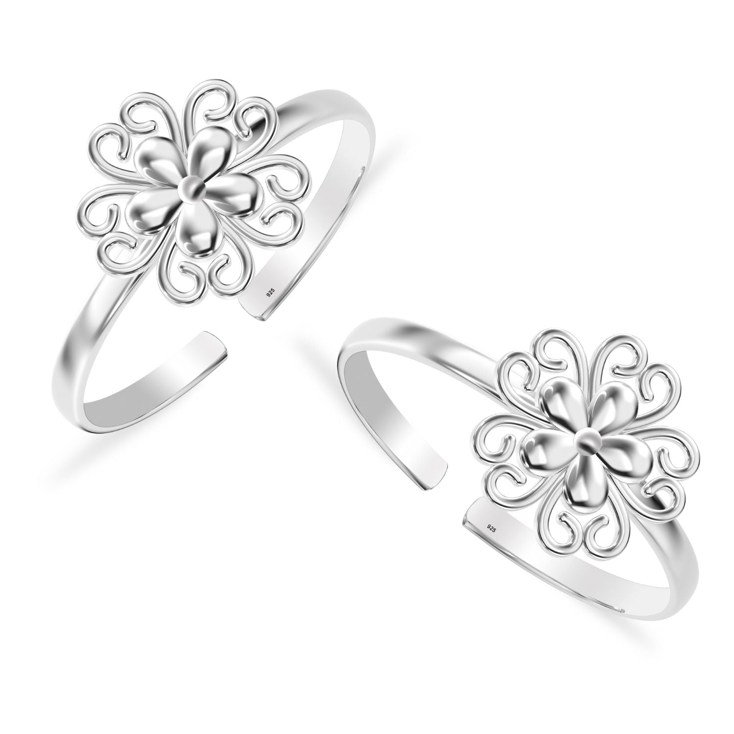 925 Sterling Silver Floral Toerings for Women