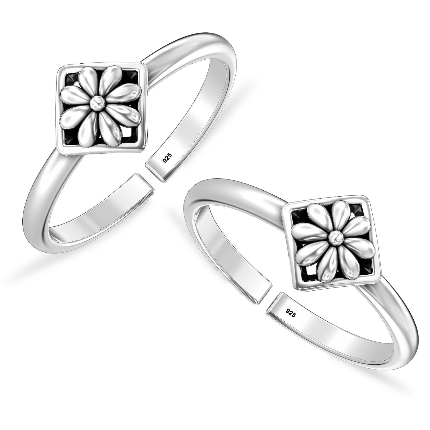 925 Sterling Silver Flower Antique Toe Ring for Women