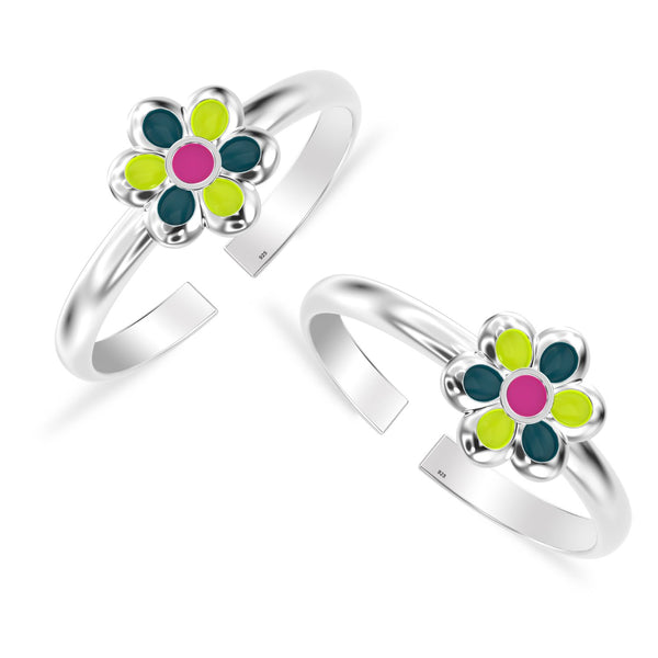 925 Sterling Silver Floral Enamel Toe Ring for Women