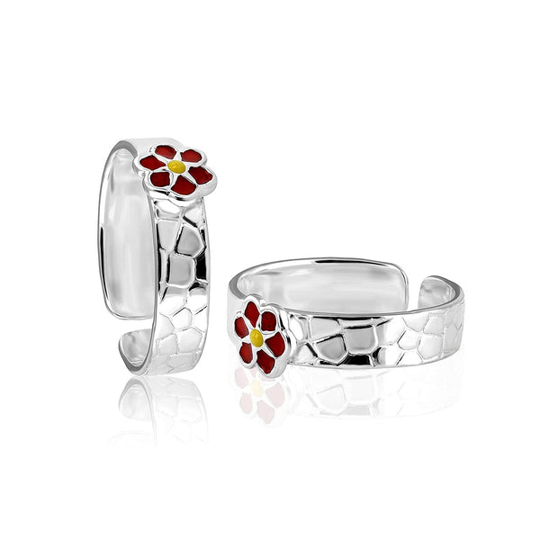 925 Sterling Silver Colorful Flower Design Toe Ring For Women