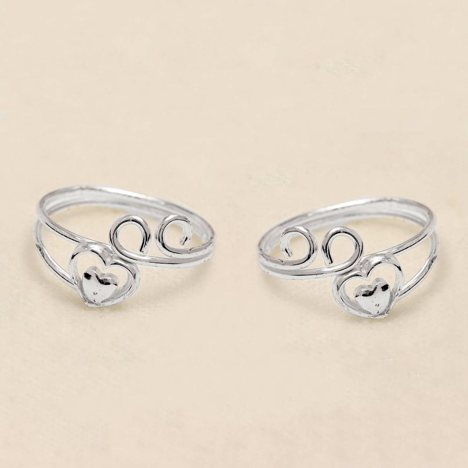 925 Sterling Silver Women's Heart Style Toe Rings