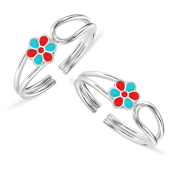 925 Sterling Silver Flower Enamel Toe Ring for Women