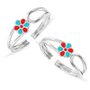 925 Sterling Silver Flower Enamel Toe Ring for Women