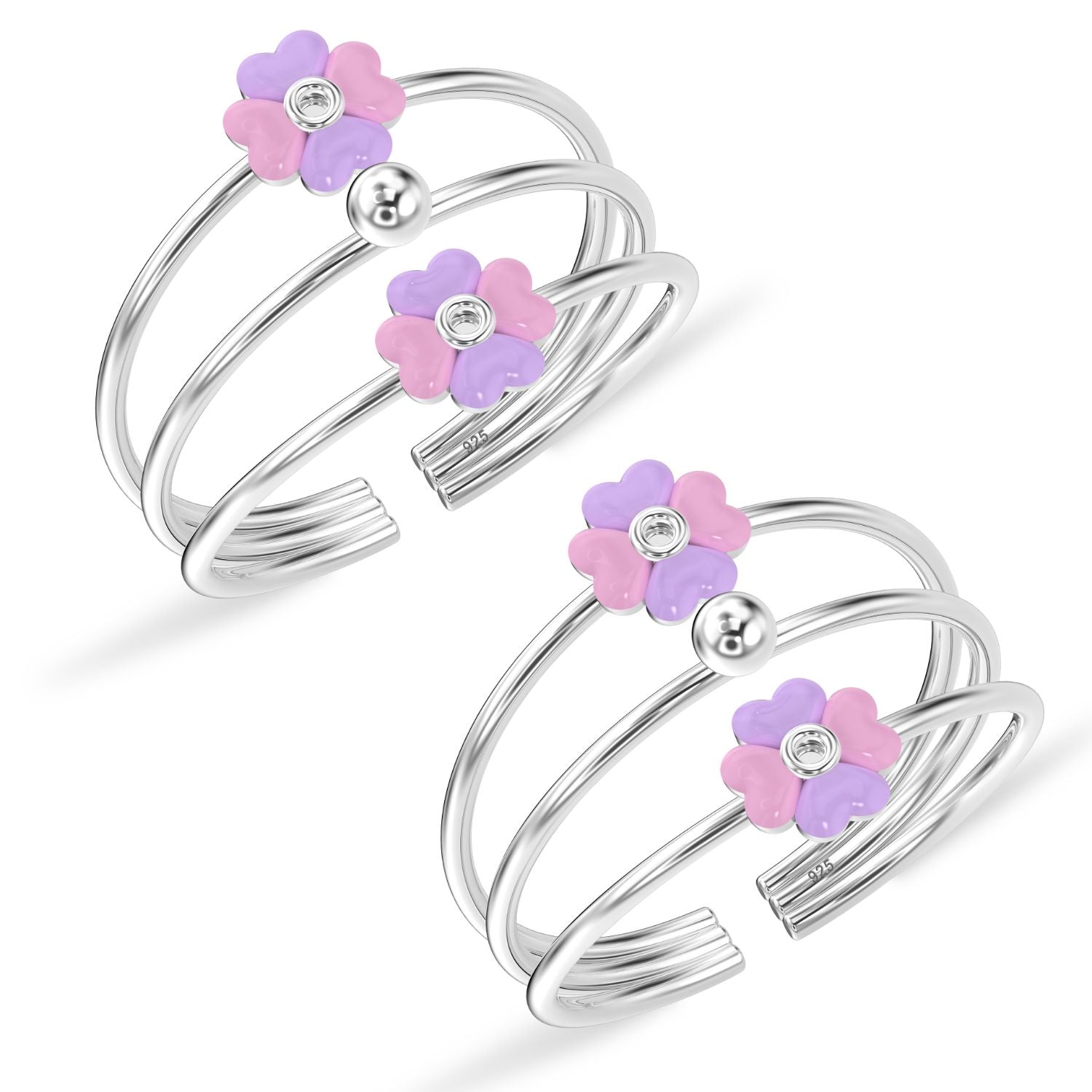 925 Sterling Silver Designer Enamel Flower Toerings for Women