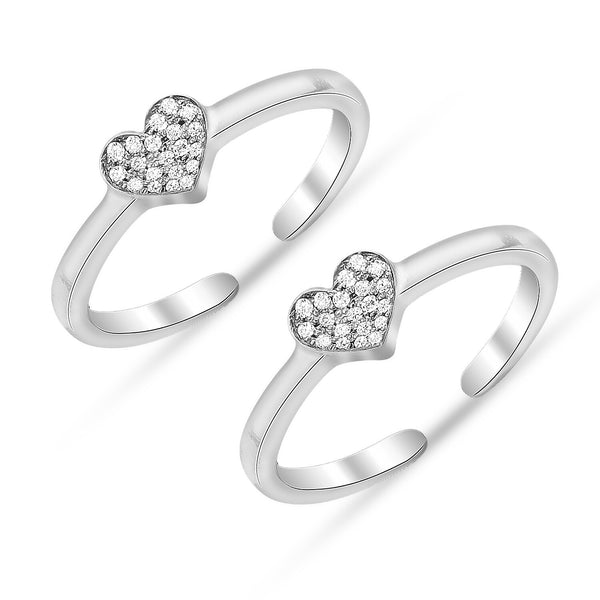 925 Sterling Silver Classic Cubic Zirconia Heart Shape Adjustable Toe Ring for Women