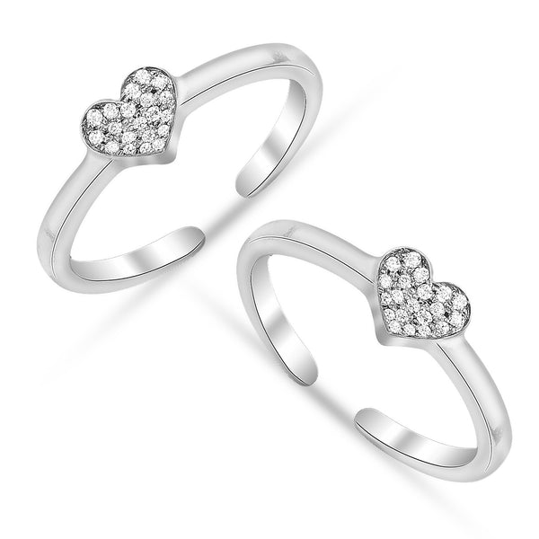 925 Sterling Silver Classic Cubic Zirconia Heart Shape Adjustable Toe Ring for Women