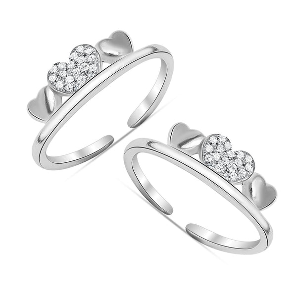 925 Sterling Silver Cubic Zirconai Heart Design Crown Adjustable Toe Ring for Women