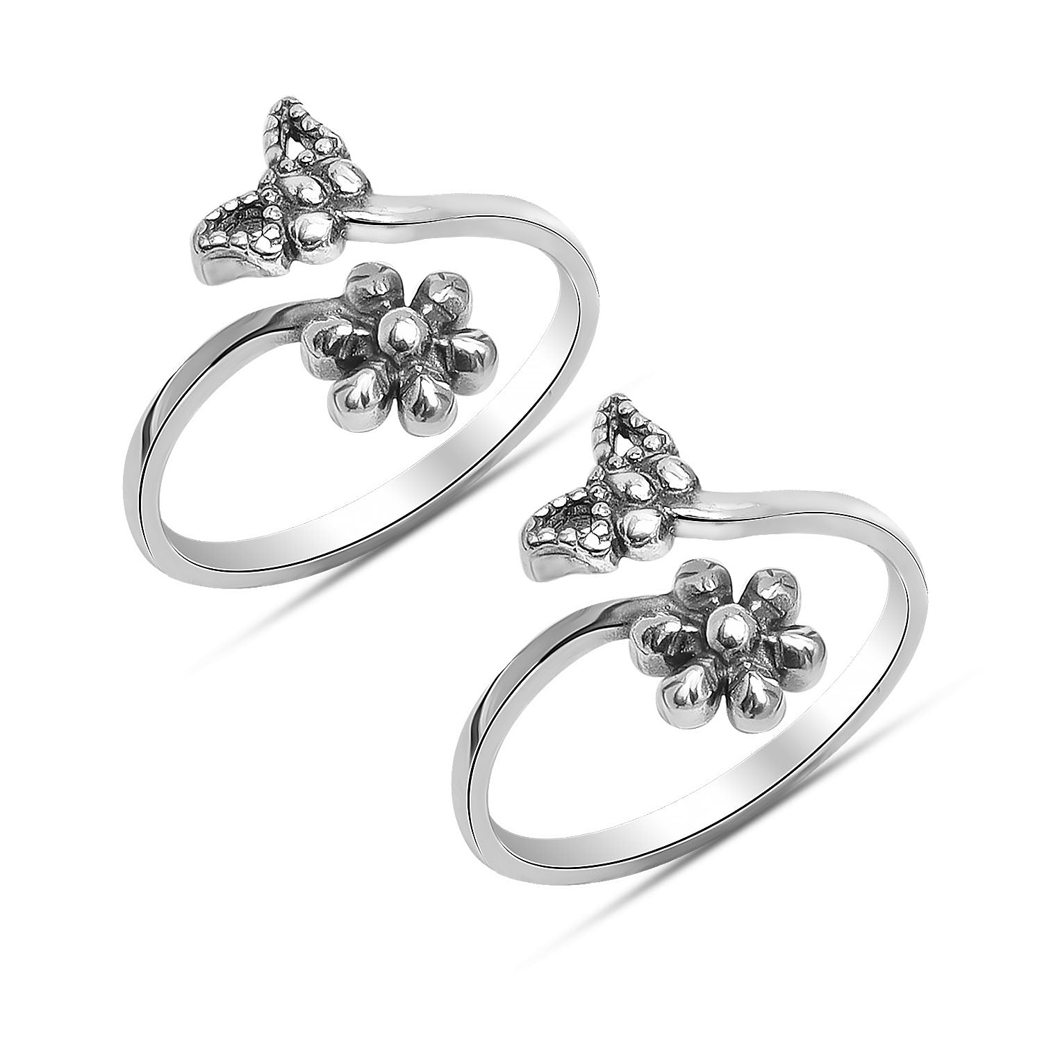 925 Sterling Silver Antique Butterfly and Floral Toe Ring for Women