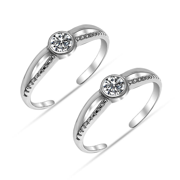 925 Sterling Silver Cubic Zirconia Adjustable Toe Ring for Women