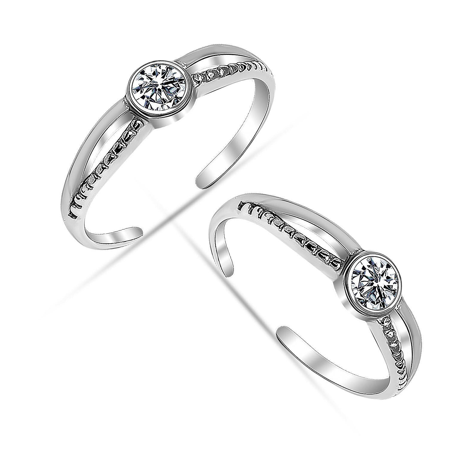 925 Sterling Silver Cubic Zirconia Adjustable Toe Ring for Women