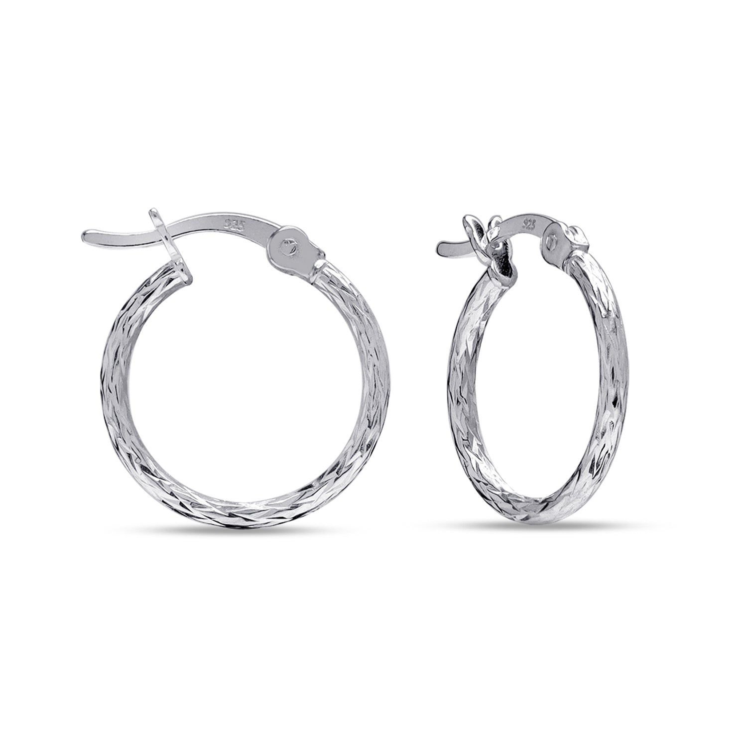 925 Sterling Silver Diamond-Cut Textured Click-Top Hoop Earrings for Women