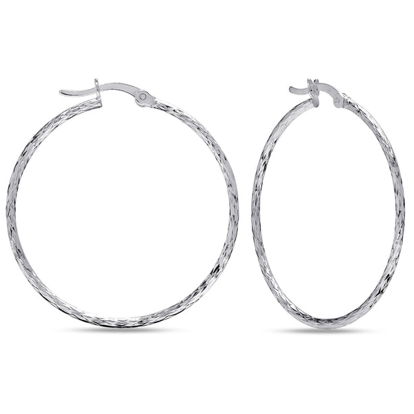 925 Sterling Silver Diamond-Cut Textured Click-Top Hoop Earrings for Women