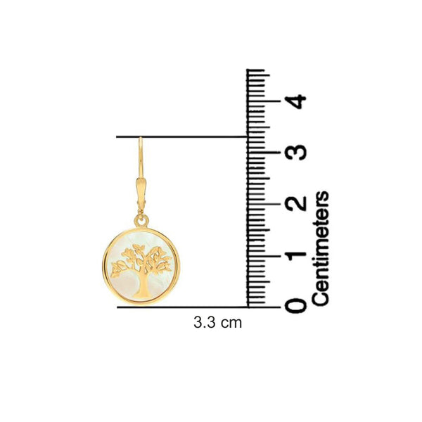 925 Sterling Silver 18K Gold-Plated Mother of Pearl Tree of Life Leverback Dangler Earrings for Women Teen