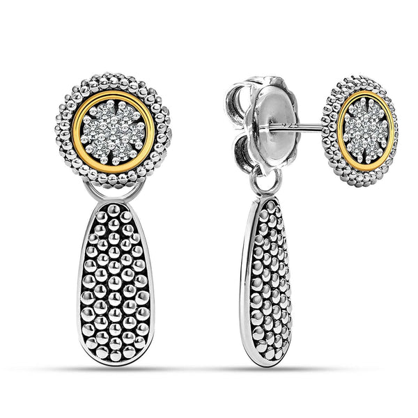 925 Sterling Silve Cubic Zirconia Antique Two-Tone Caviar Beaded Teardrop Drop Dangle Earrings for Women