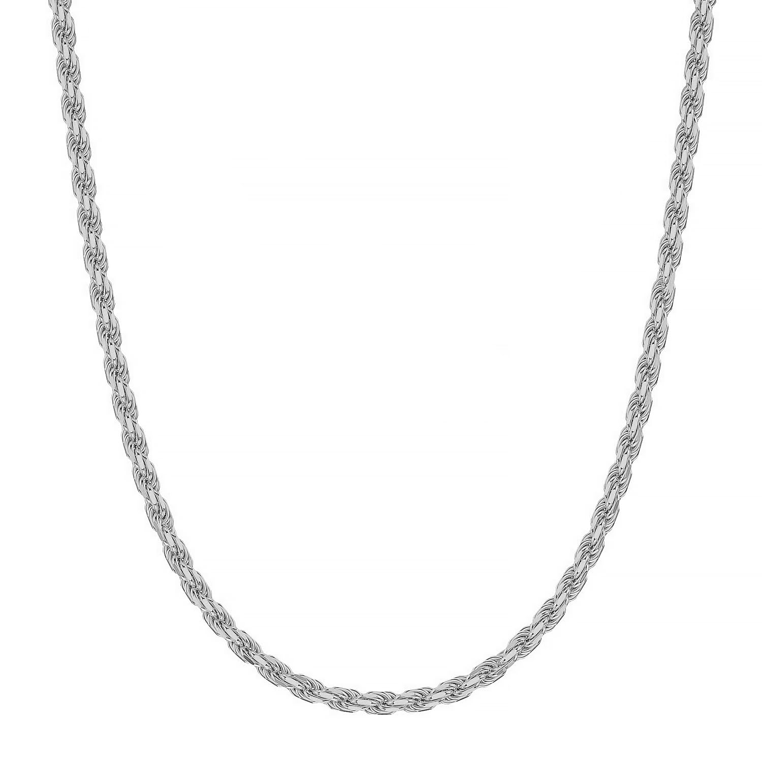 925 Sterling Silver Italian Diamond-Cut Twisted Braided Rope Chain Necklace for Women 0.3CM