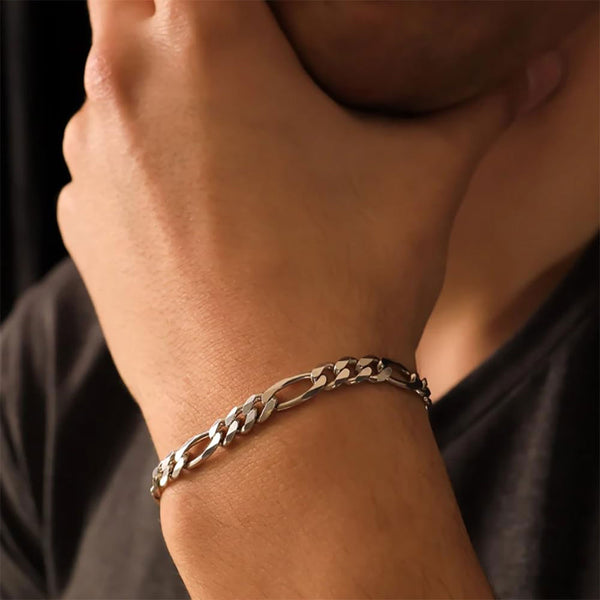 925 Sterling Silver Figaro Chain Bracelet for Men and Boys