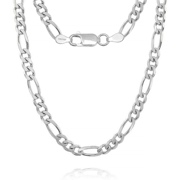 925 Sterling Silver Italian 7 MM Solid Diamond-Cut Figaro Link Chain Necklace for Men and Women