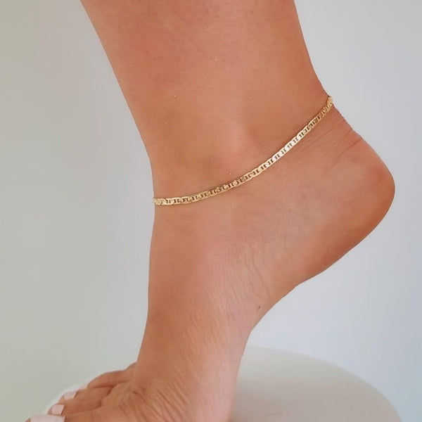 925 Sterling Silver 14K Gold Plated Italian Mariner Adjustable Foot Link Chain Anklet for Women