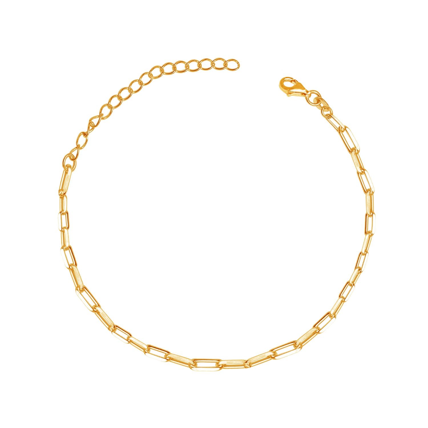 925 Sterling Silver 14K Gold Plated Italian Adjustable Handmade PaperClip Link Chain Bracelet for Women