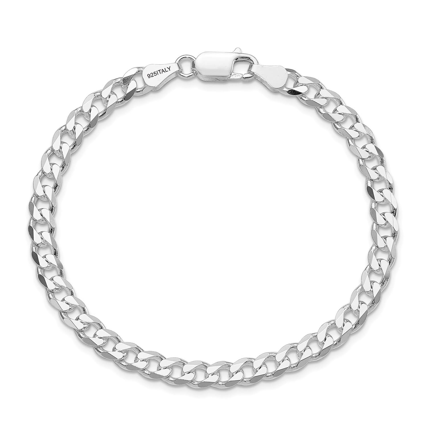 925 Sterling Silver Italian Diamond-Cut Cuban Link Chain Bracelet for Men