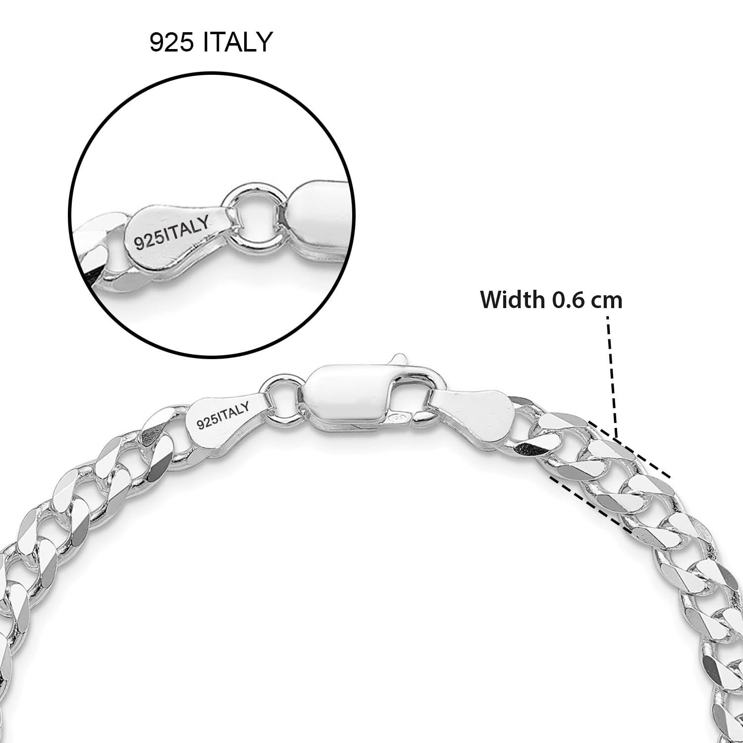 925 Sterling Silver Italian Diamond-Cut Cuban Link Chain Bracelet for Men