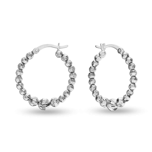 925 Sterling Silver Light-Weight Click-Top Bead Ball Diamond Cut Hoop Earrings for Women