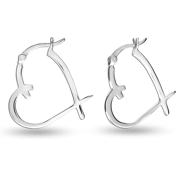 925 Sterling Silver Love Heart Click-Top Hoop Earrings for Women