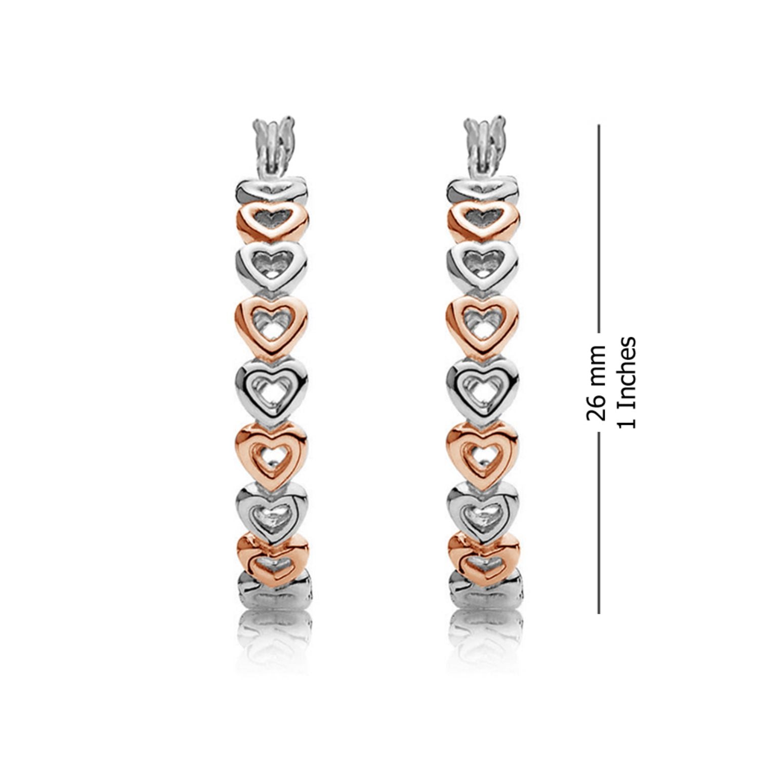 925 Sterling Silver Jewellery Two-Tone Love Heart Click-Top Hoop Earrings for Women 26MM