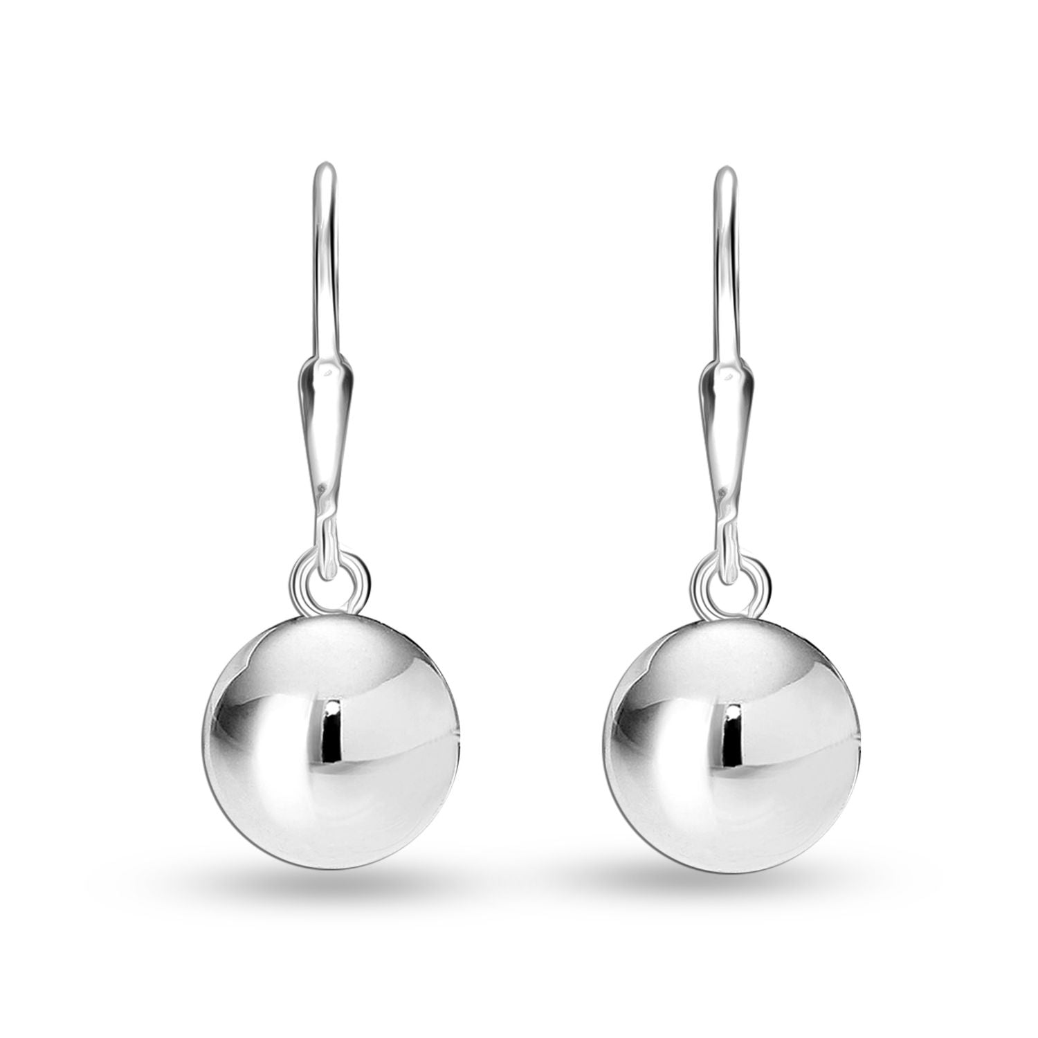 925 Sterling Silver Jewellery Light-Weight Dangle Ball Drop Leverback Earrings for Women 10MM