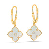 925 Sterling Silver 14K Gold-Plated Zirconia Mother of Pearl Clover Flower Leverback Drop Dangle Earrings for Women Teen