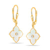 925 Sterling Silver 14K Gold-Plated Zirconia Mother of Pearl Clover Flower Leverback Drop Dangle Earrings for Women Teen