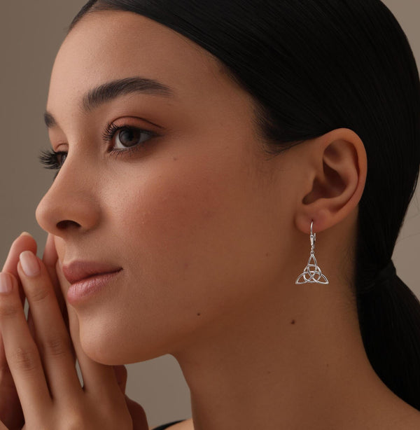 925 Sterling Silver Love Knot Lightweight Italian Design Classic Triangle Drop Dangle Earrings for Women