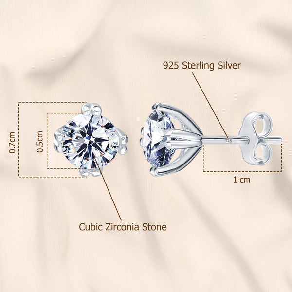 925 Sterling Silver Cubic Zirconia Round Solitaire Diamond like Brilliance Sparkling Stud Earrings for Women