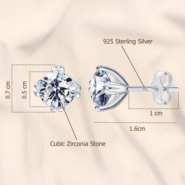 925 Sterling Silver Cubic Zirconia Diamond like Brilliance Sparkling Round Solitaire Stud Earrings for Women