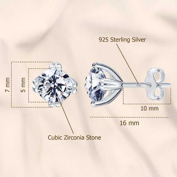 925 Sterling Silver Cubic Zirconia Diamond like Brilliance Sparkling Round Solitaire Stud Earrings for Women